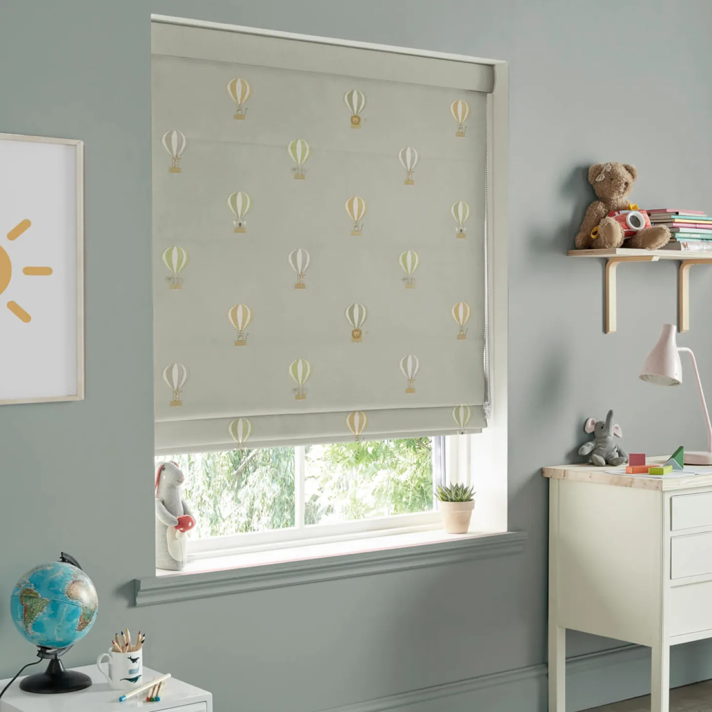 Bears & Balloons Mint Grey Made to Measure Roman Blind