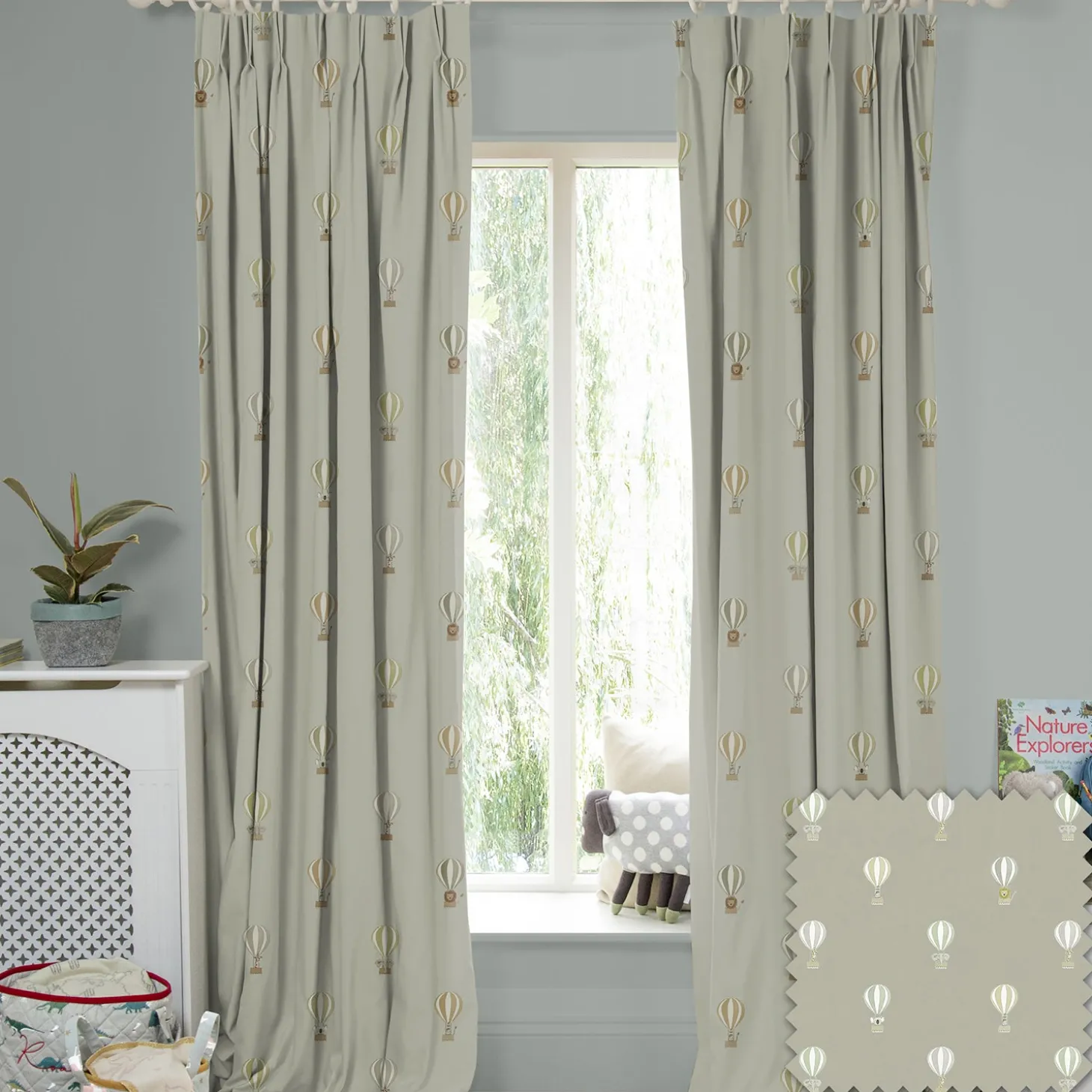 Bears & Balloons Mint Grey Made to Measure Curtains