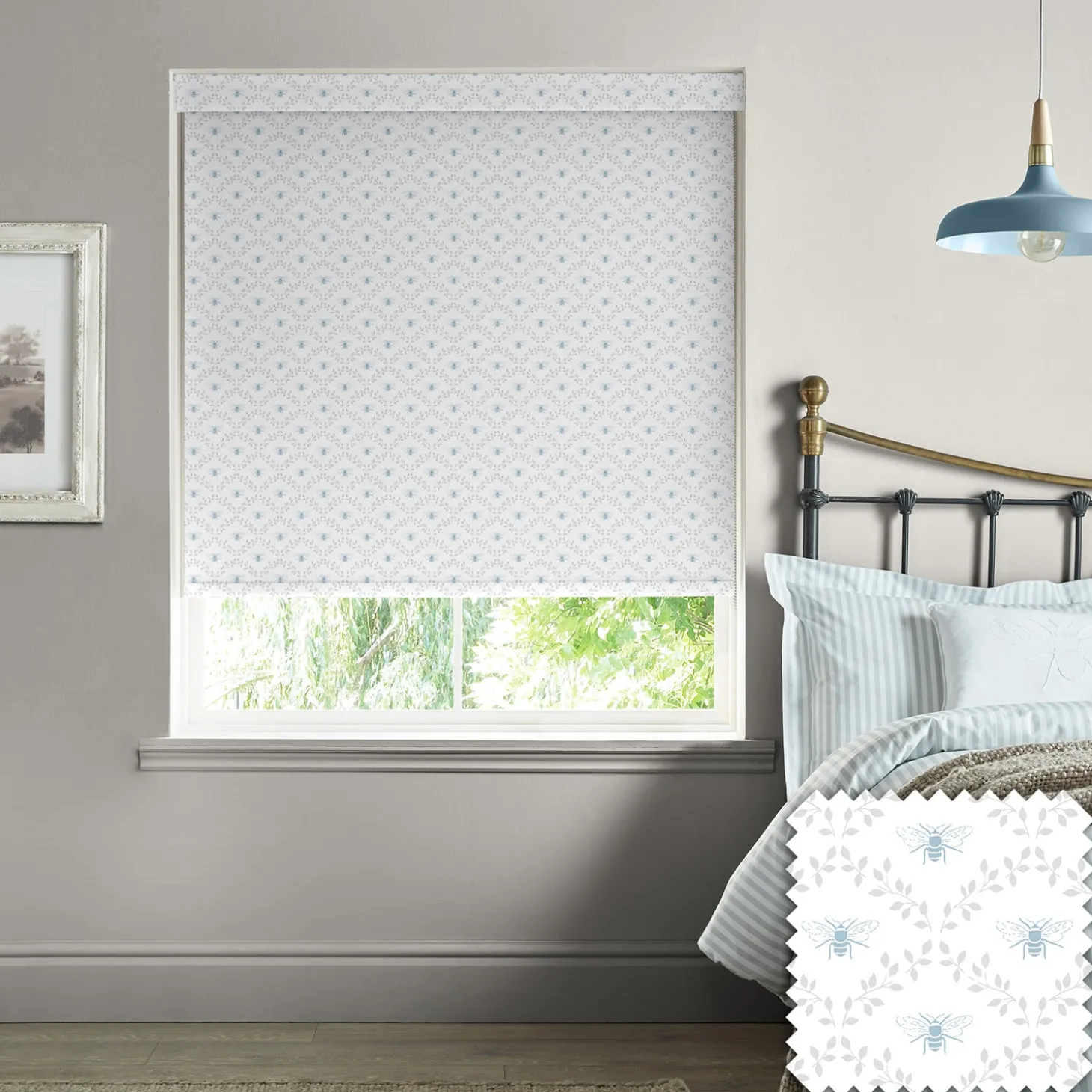 Bees & Leaves White Made to Measure Roller Blind
