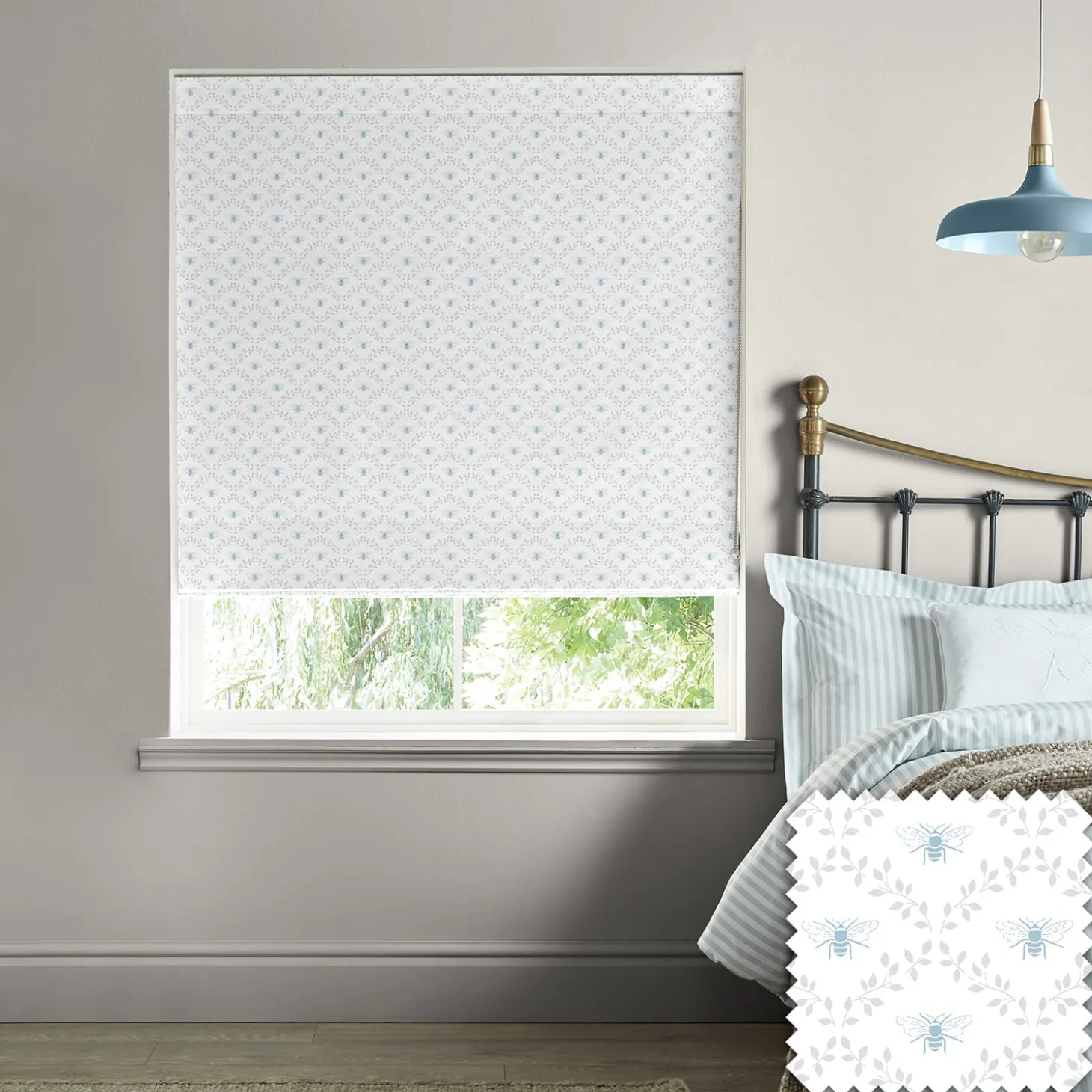 Bees & Leaves White Made to Measure Roman Blind