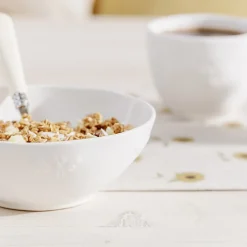 Bees White Stoneware Dessert Bowl