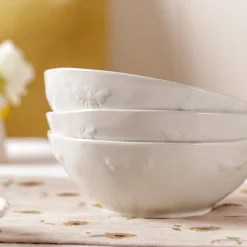Bees White Stoneware Dessert Bowl