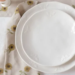 Bees White Stoneware Dinner Plate