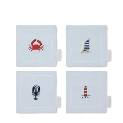 Coastal Boats Embroidered Drink Napkins (Set of 4)