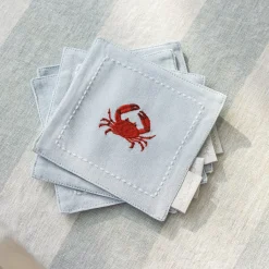 Coastal Boats Embroidered Drink Napkins (Set of 4)