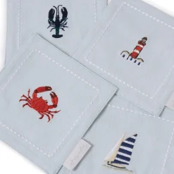 Coastal Boats Embroidered Drink Napkins (Set of 4)