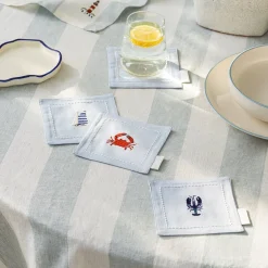 Coastal Boats Embroidered Drink Napkins (Set of 4)