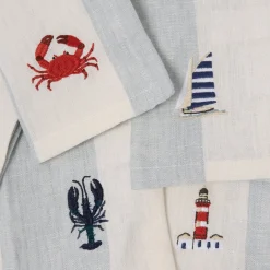 Coastal Boats Embroidered Linen Napkins (Set of 4)