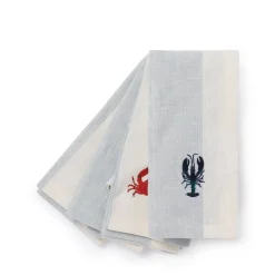 Coastal Boats Embroidered Linen Napkins (Set of 4)