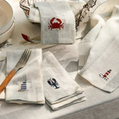 Coastal Boats Embroidered Linen Napkins (Set of 4)