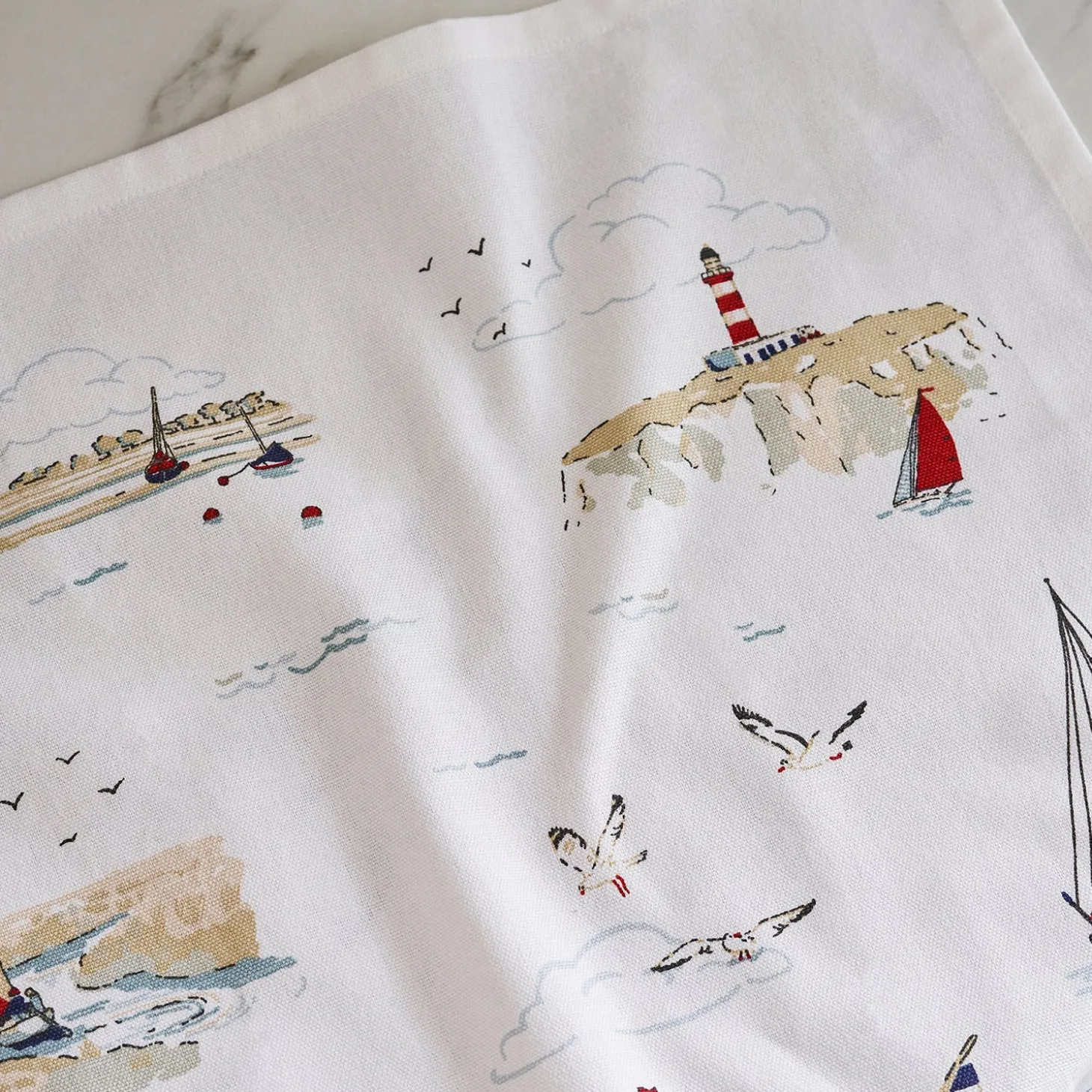 Coastal Boats Scene Tea Towel