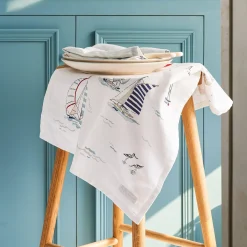 Coastal Boats Scene Tea Towel