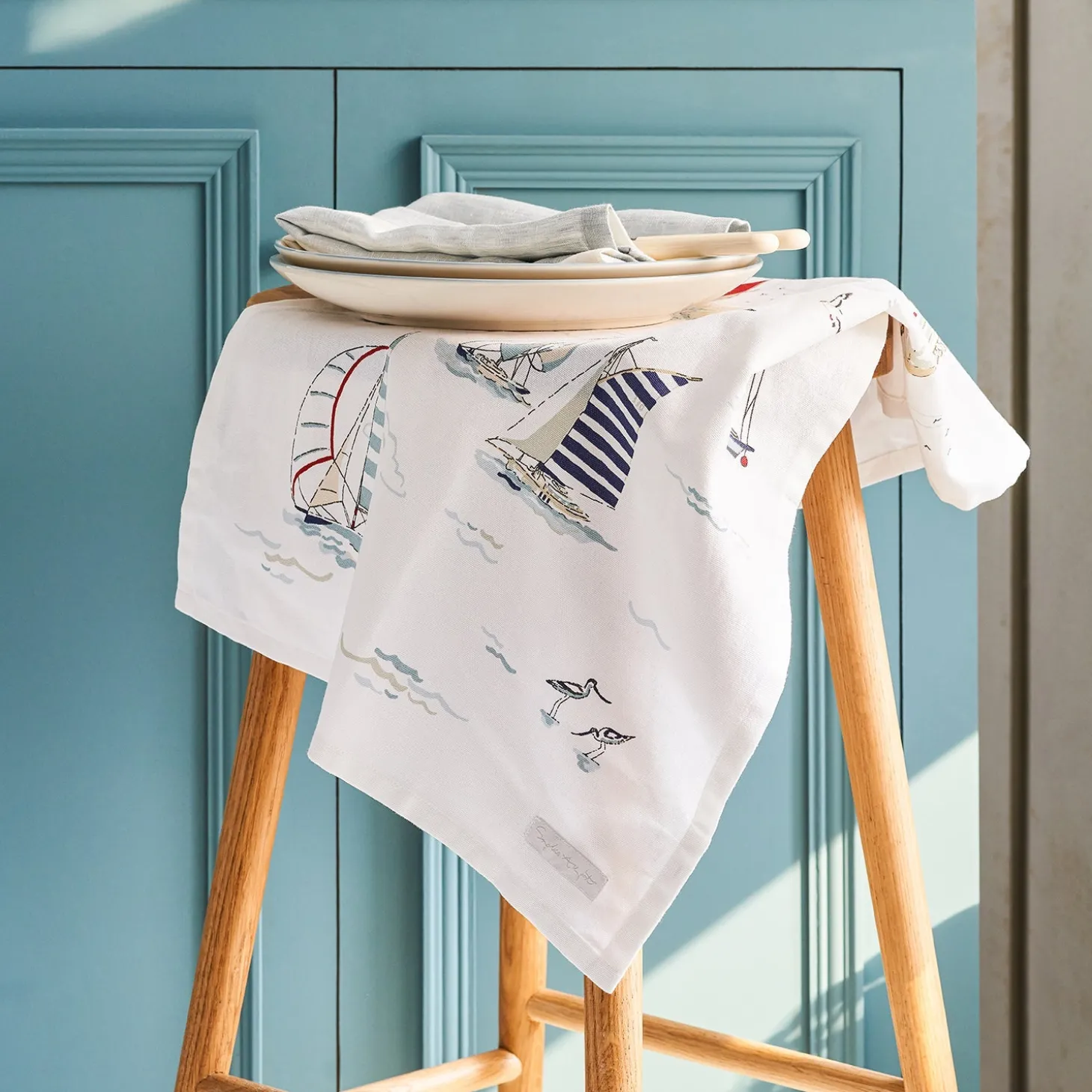 Coastal Boats Scene Tea Towel