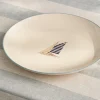 Coastal Boats Stoneware Dinner Plate - Blue Stripe