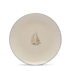 Coastal Boats Stoneware Dinner Plate - Red Stripe