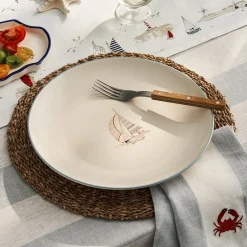 Coastal Boats Stoneware Dinner Plate - Red Stripe