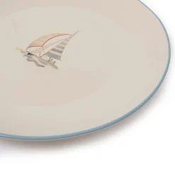 Coastal Boats Stoneware Dinner Plate - Red Stripe