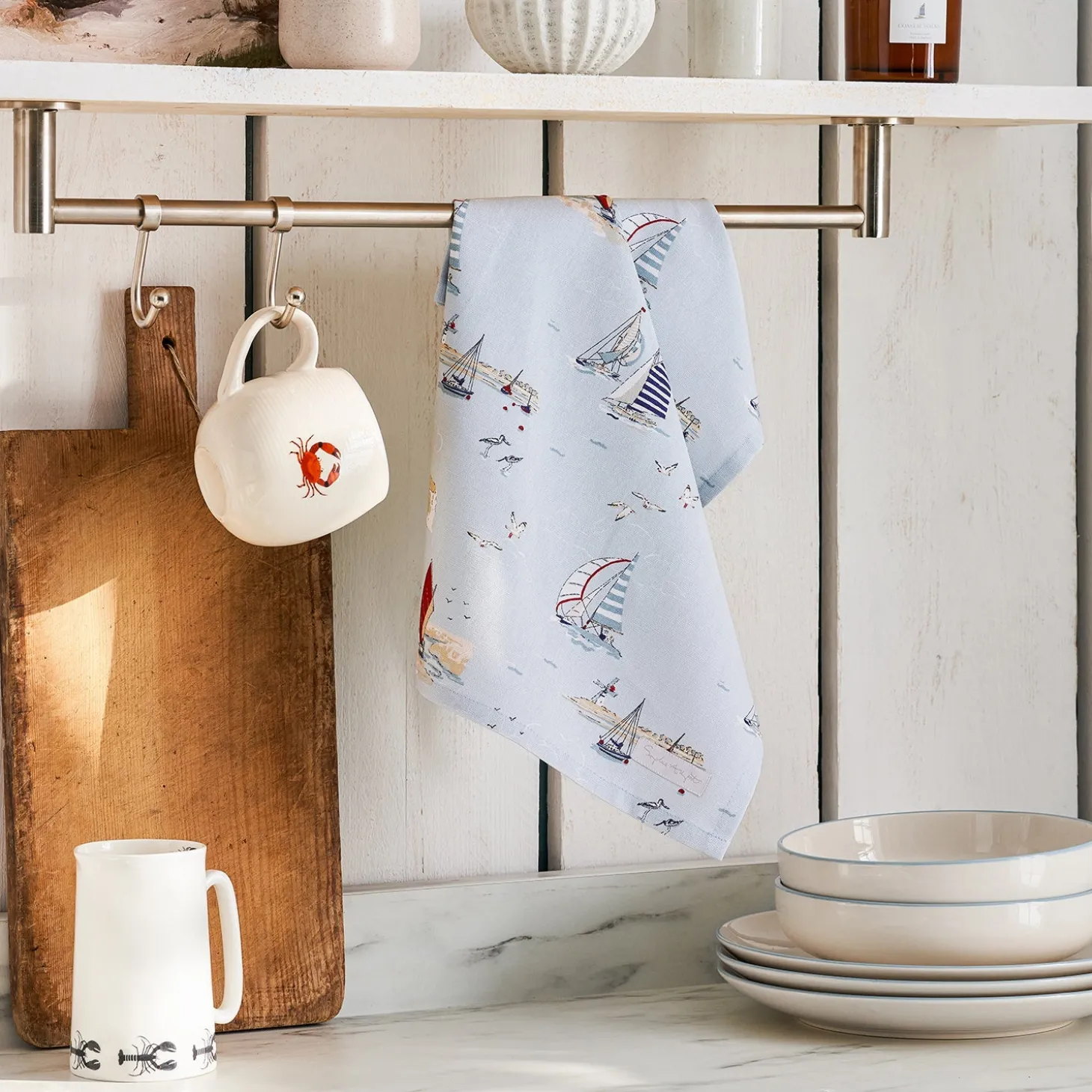 Coastal Boats Tea Towel