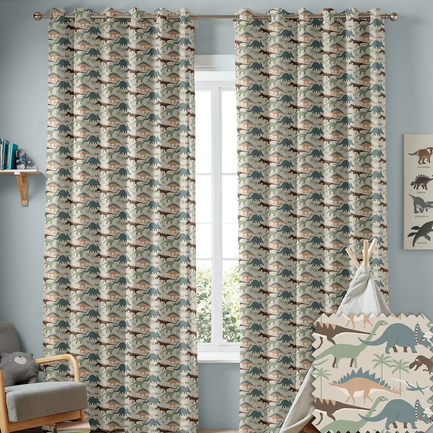 Dinosaurs Camoflauge Khaki Made to Measure Curtains