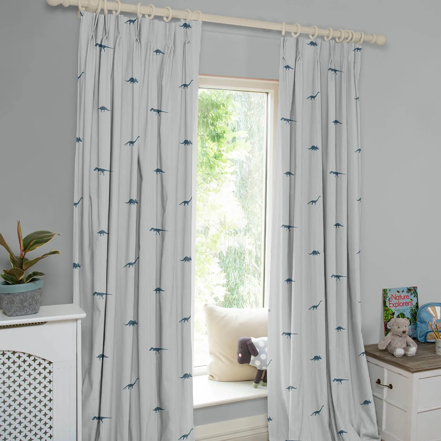 Dinosaurs Navy Made to Measure Curtains