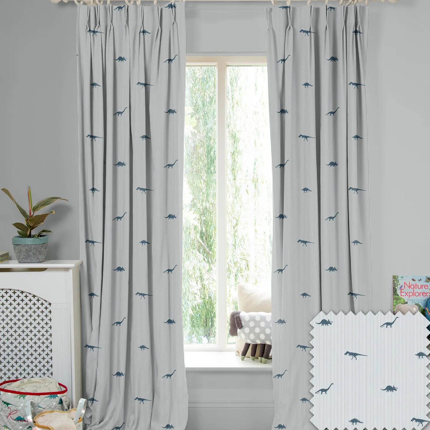 Dinosaurs Navy Made to Measure Curtains