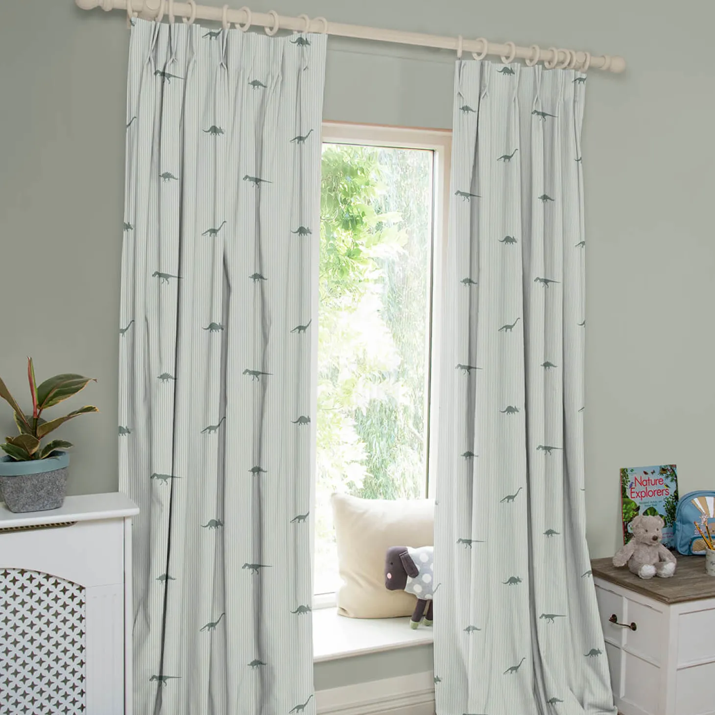 Dinosaurs Sage Made to Measure Curtains