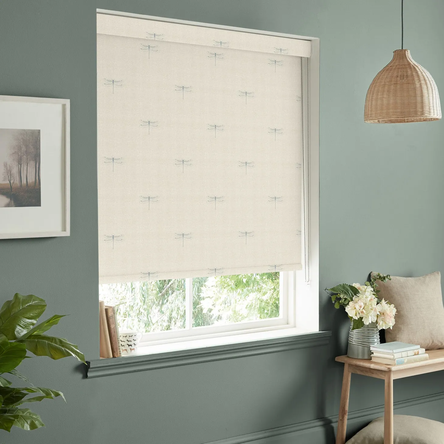 Dragonfly Duck Egg Linen Look Made to Measure Roller Blind