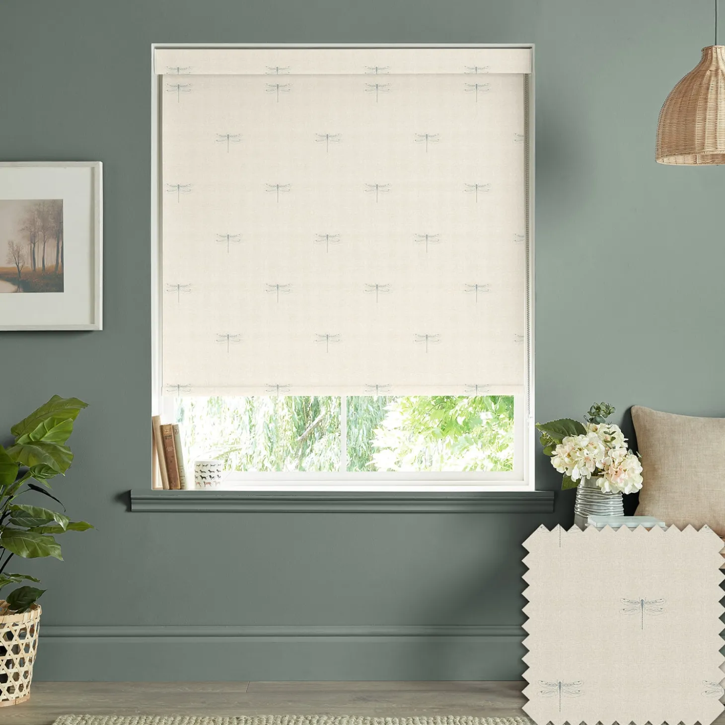 Dragonfly Duck Egg Linen Look Made to Measure Roller Blind