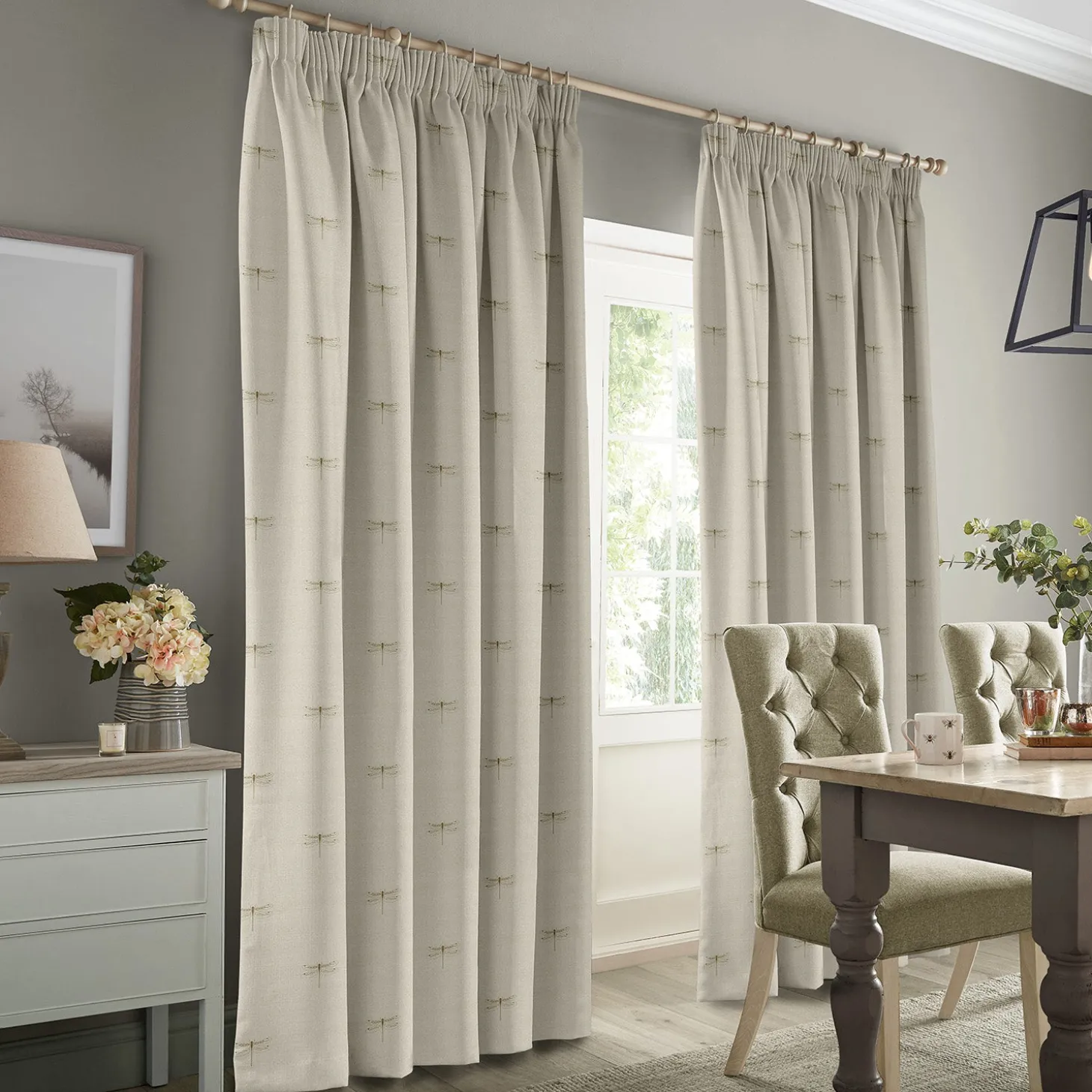 Dragonfly Gold Linen Look Made to Measure Curtains