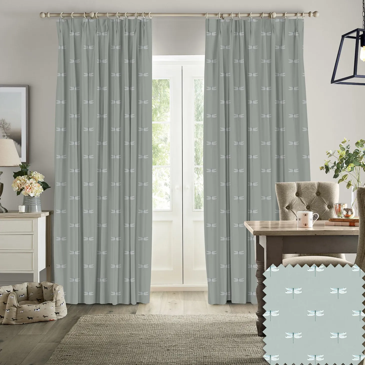 Dragonfly Grey Blue Made to Measure Curtains