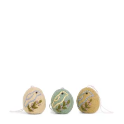 Embroidered Bird Egg Baubles (Set of 3)