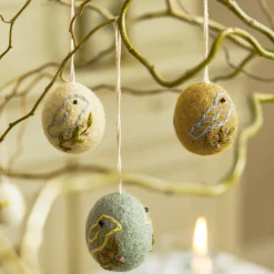 Embroidered Bird Egg Baubles (Set of 3)