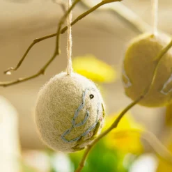 Embroidered Bird Egg Baubles (Set of 3)