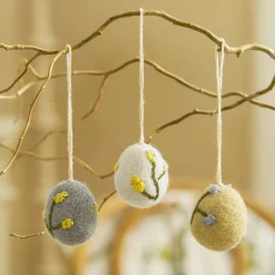 Embroidered Floral Egg Baubles (Set of 3)
