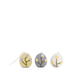 Embroidered Floral Egg Baubles (Set of 3)