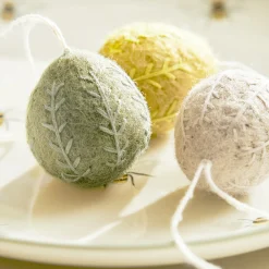 Embroidered Leaf Egg Baubles (Set of 3)
