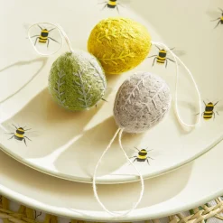 Embroidered Leaf Egg Baubles (Set of 3)