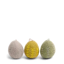 Embroidered Leaf Egg Baubles (Set of 3)