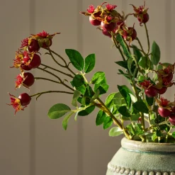 Faux Red Rose Hip Branch