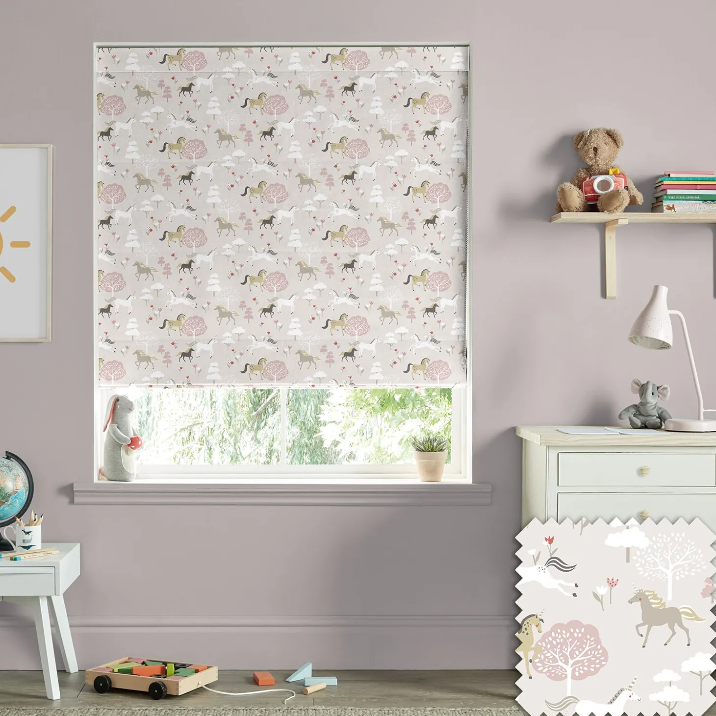Forest Ponies Soft Pink Made to Measure Roman Blind