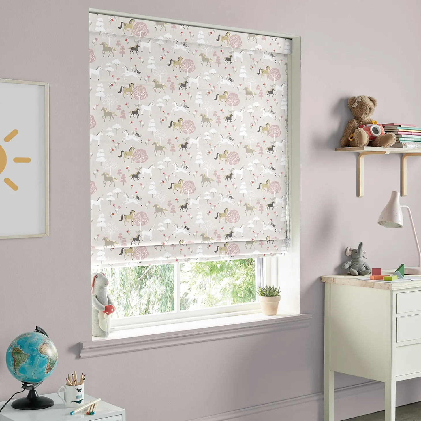 Forest Ponies Soft Pink Made to Measure Roman Blind