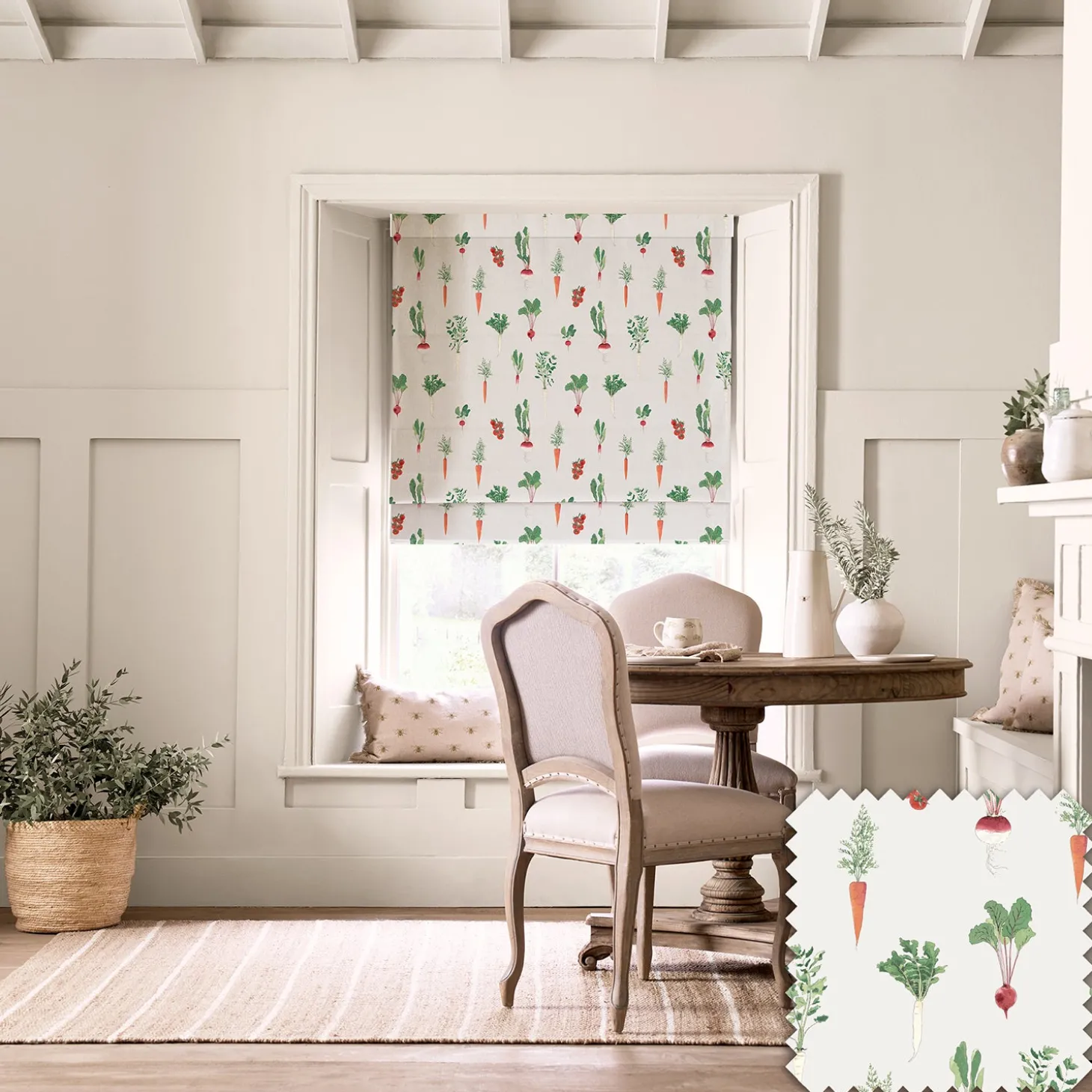 Garden Vegetables Cream Made to Measure Roman Blind