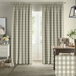 Gingham Warm Stone Made to Measure Curtains