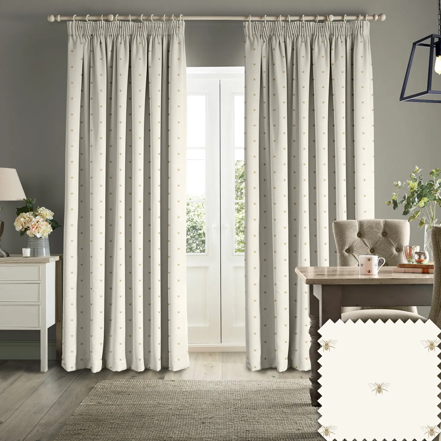 Golden Bees Off White Made to Measure Curtains