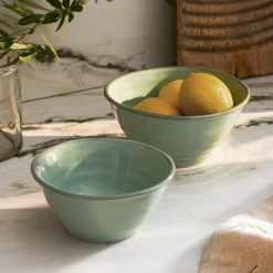 Green Stoneware Bowls (Set of 2)