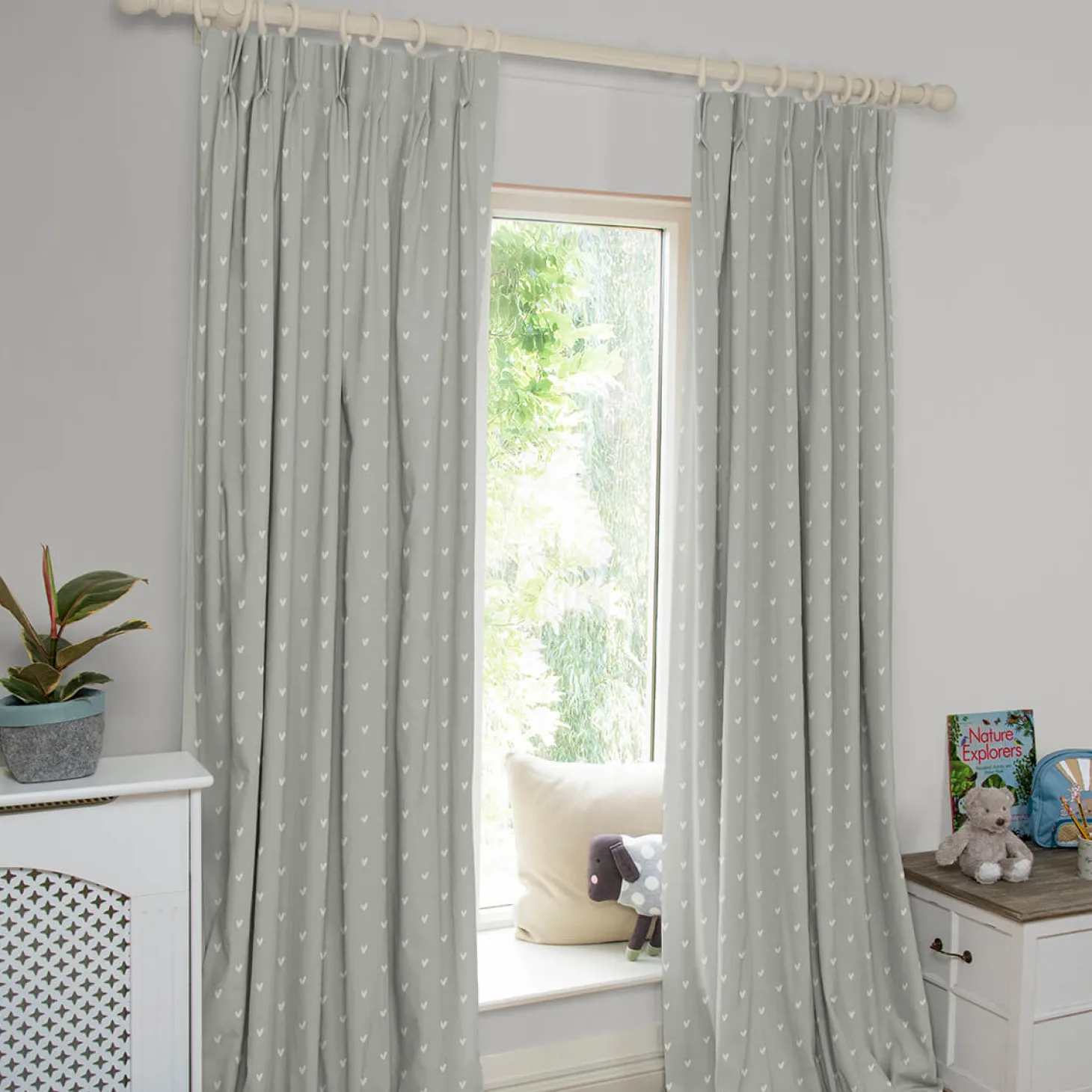 Hearts Grey Made to Measure Curtains