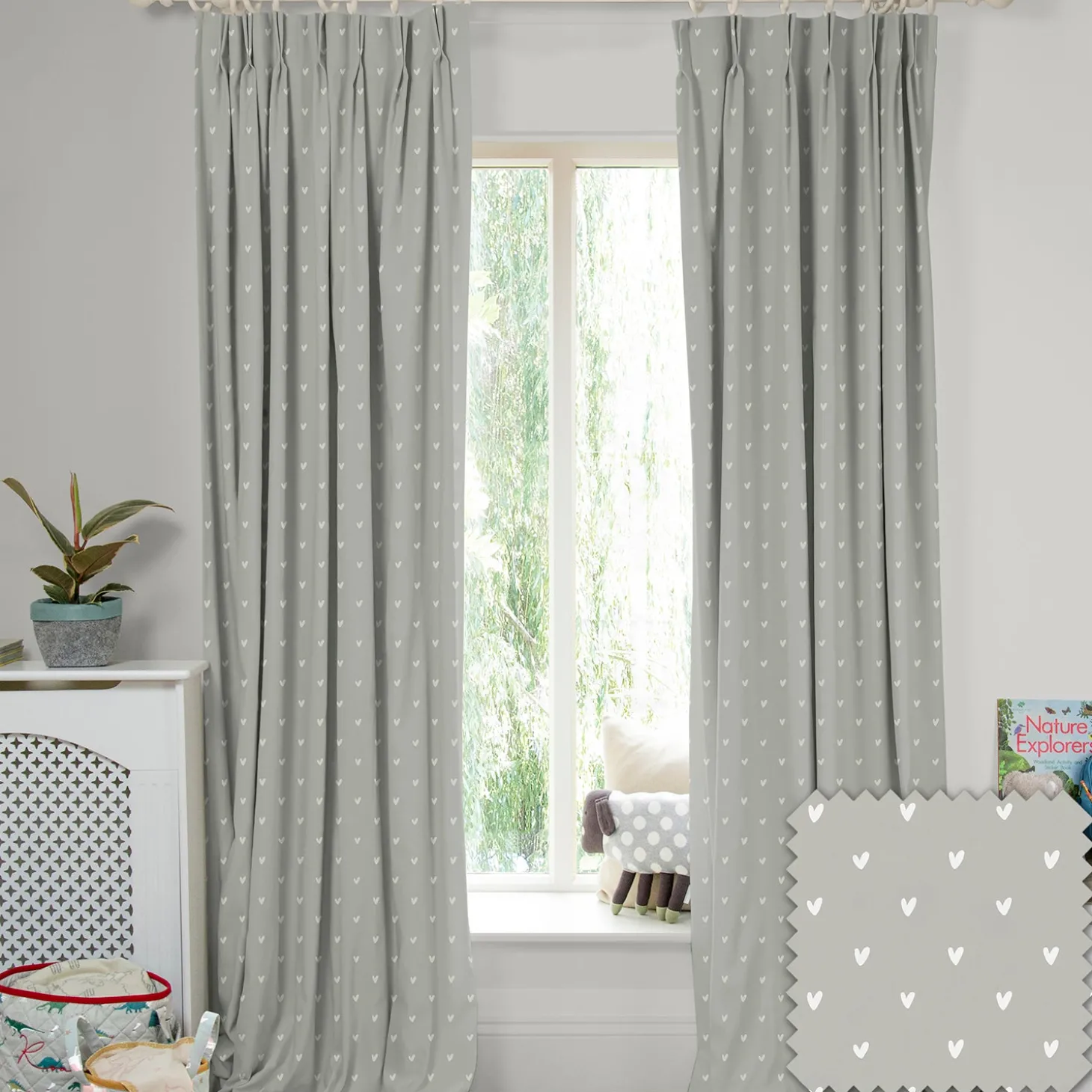 Hearts Grey Made to Measure Curtains