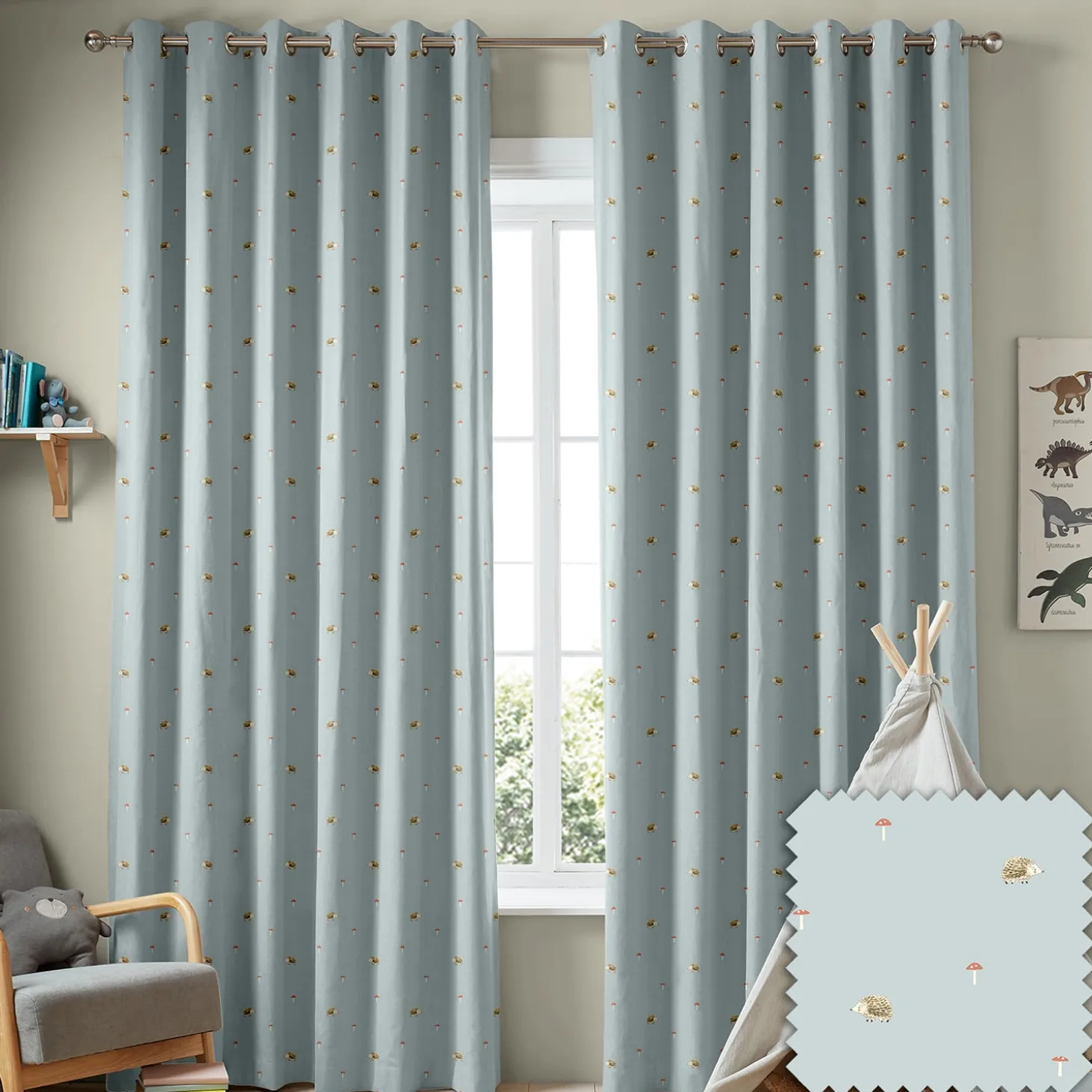 Hedgehogs Blue Made to Measure Curtains