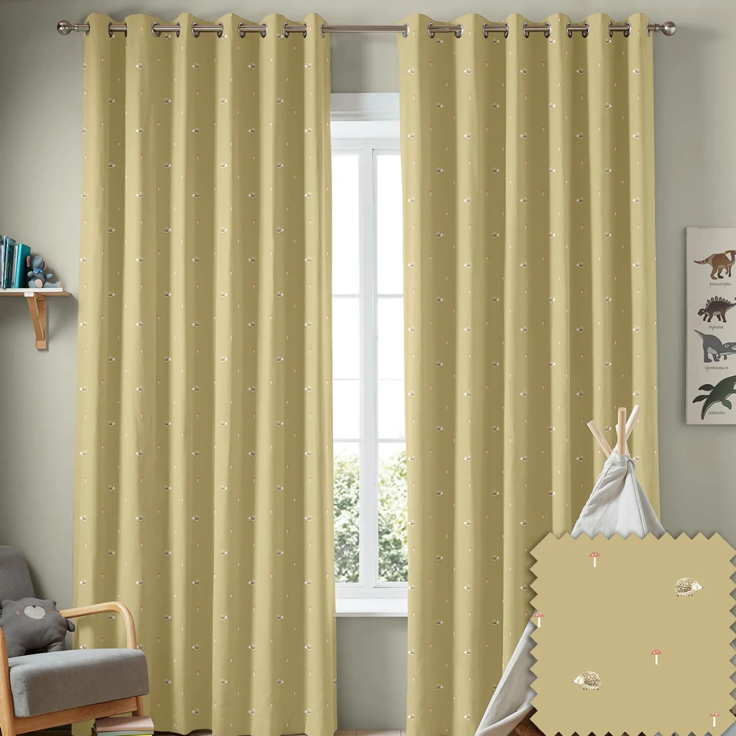 Hedgehogs Mustard Made to Measure Curtains