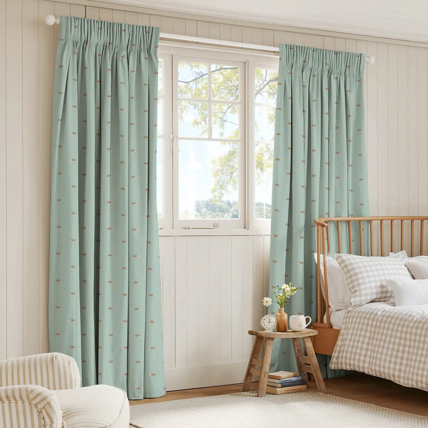 Hedgehogs Pale Mint Blue Made to Measure Curtains